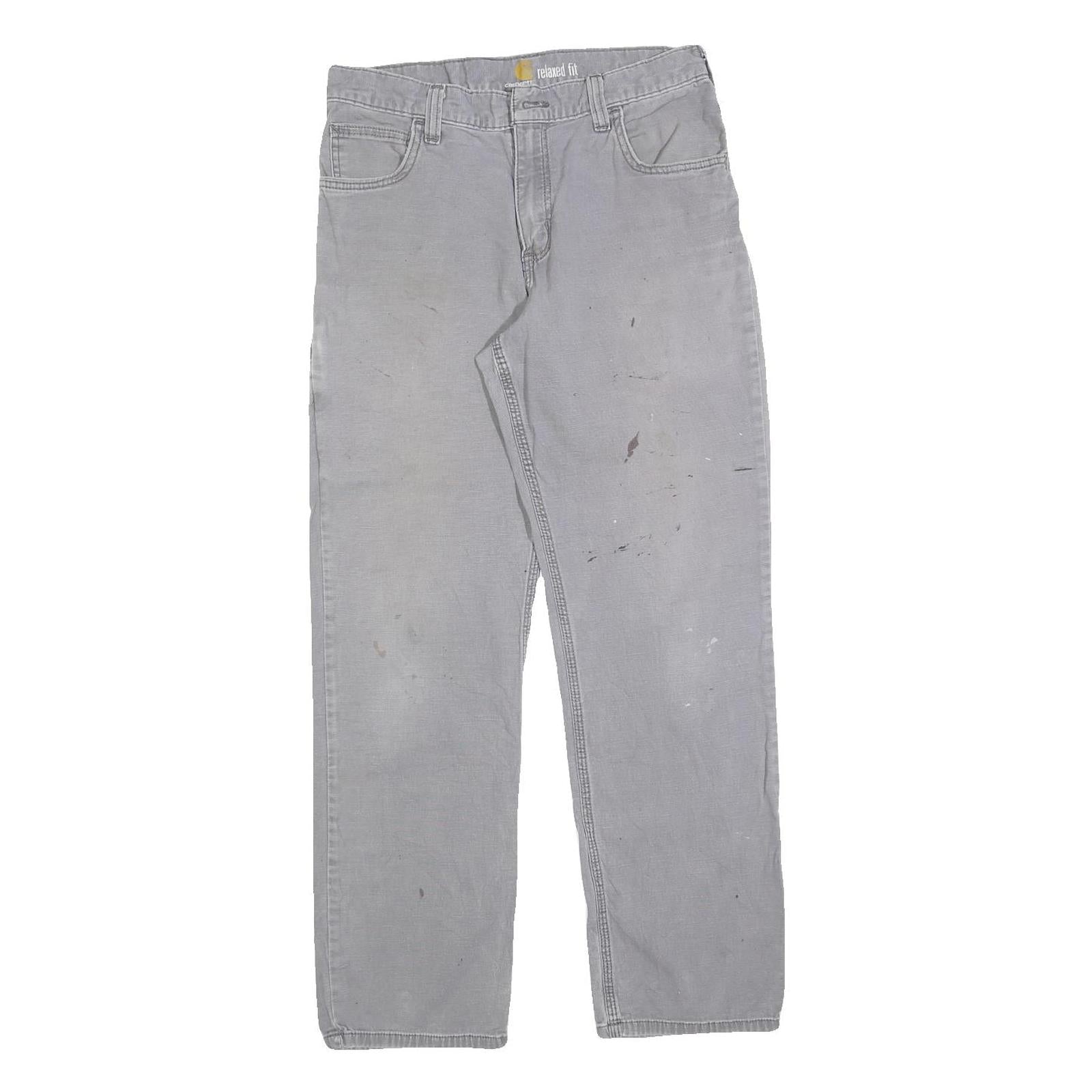 CARHARTT Mens Regular Fit Grey Cotton Blend Workwear Trousers W30 L30 Durable