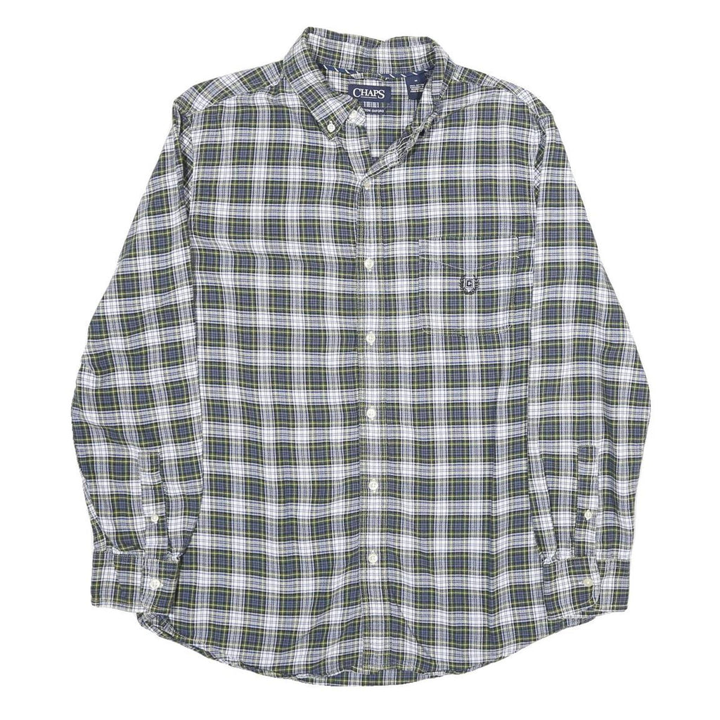 CHAPS Mens Green & White Check Shirt M Cotton Classic Long Sleeve Button Collar