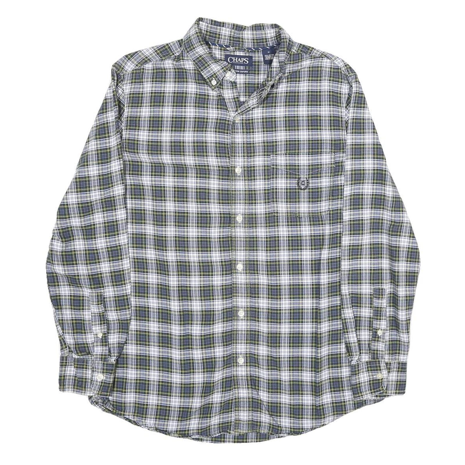 CHAPS Mens Green & White Check Shirt M Cotton Classic Long Sleeve Button Collar