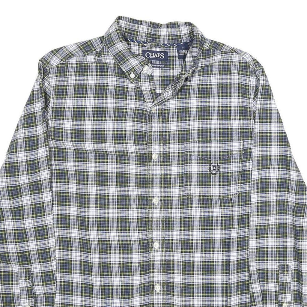 CHAPS Mens Green & White Check Shirt M Cotton Classic Long Sleeve Button Collar