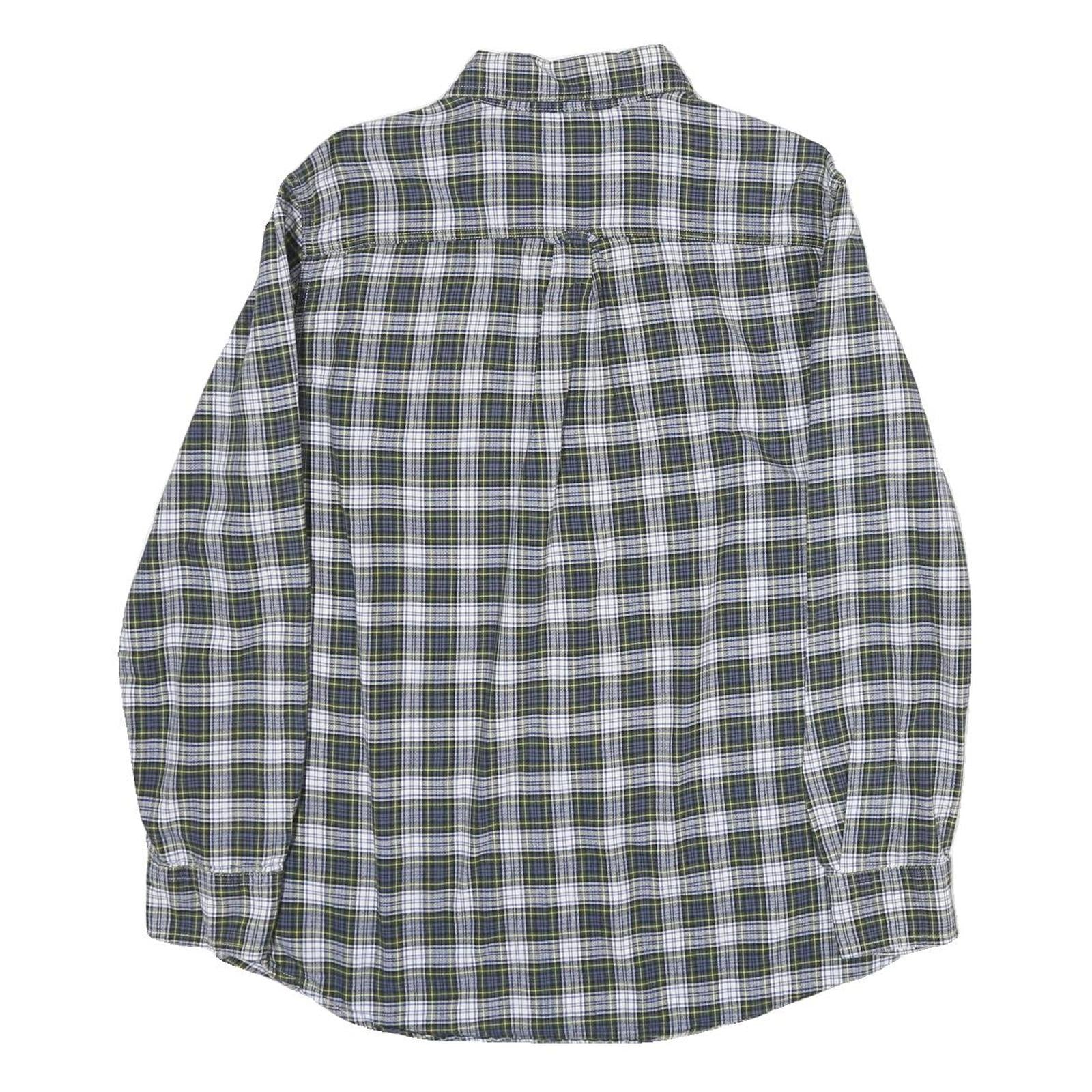 CHAPS Mens Green & White Check Shirt M Cotton Classic Long Sleeve Button Collar