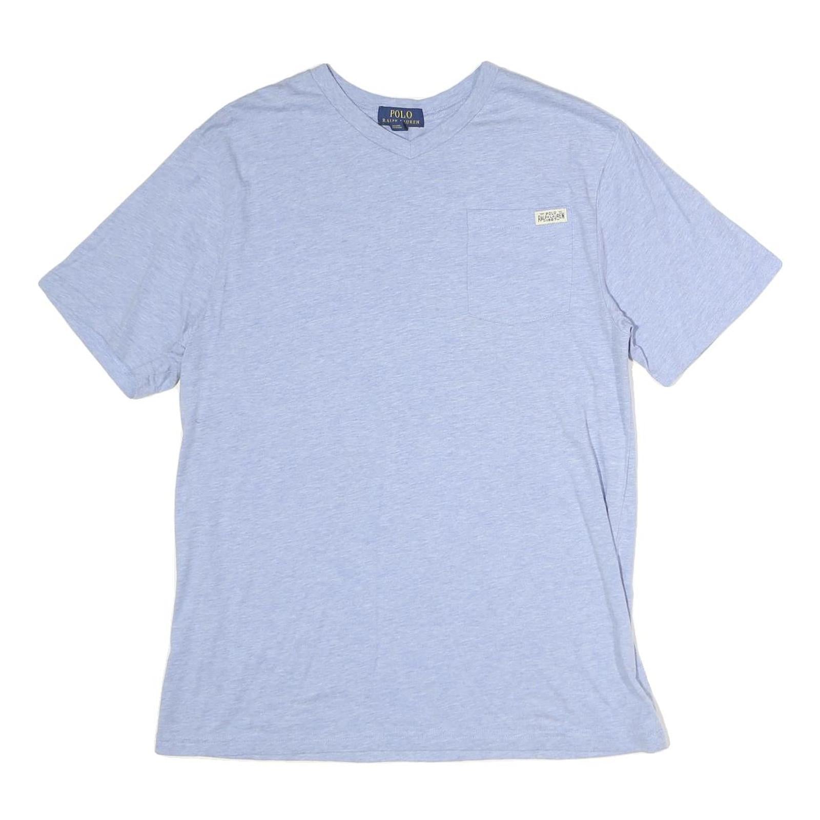 POLO RALPH LAUREN Mens Blue XL V-Neck Plain Cotton T-Shirt Pocket Casual