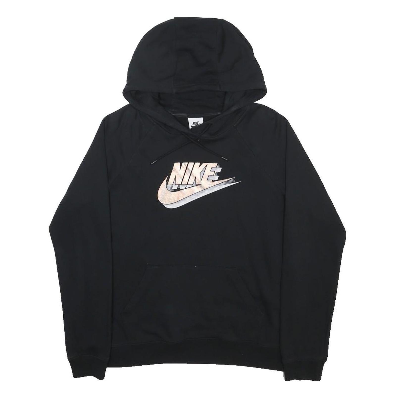NIKE Womens Black Hoodie S Cotton Blend Pullover Logo Sweatshirt