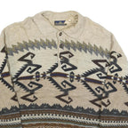 FIUME Mens Beige Brown Patterned Wool Blend Polo Jumper M Pullover Chunky Knit