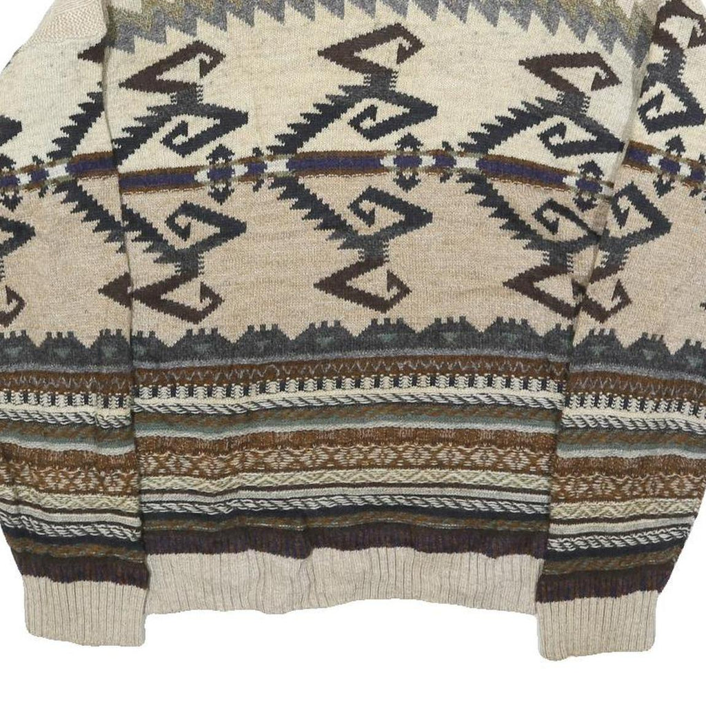 FIUME Mens Beige Brown Patterned Wool Blend Polo Jumper M Pullover Chunky Knit