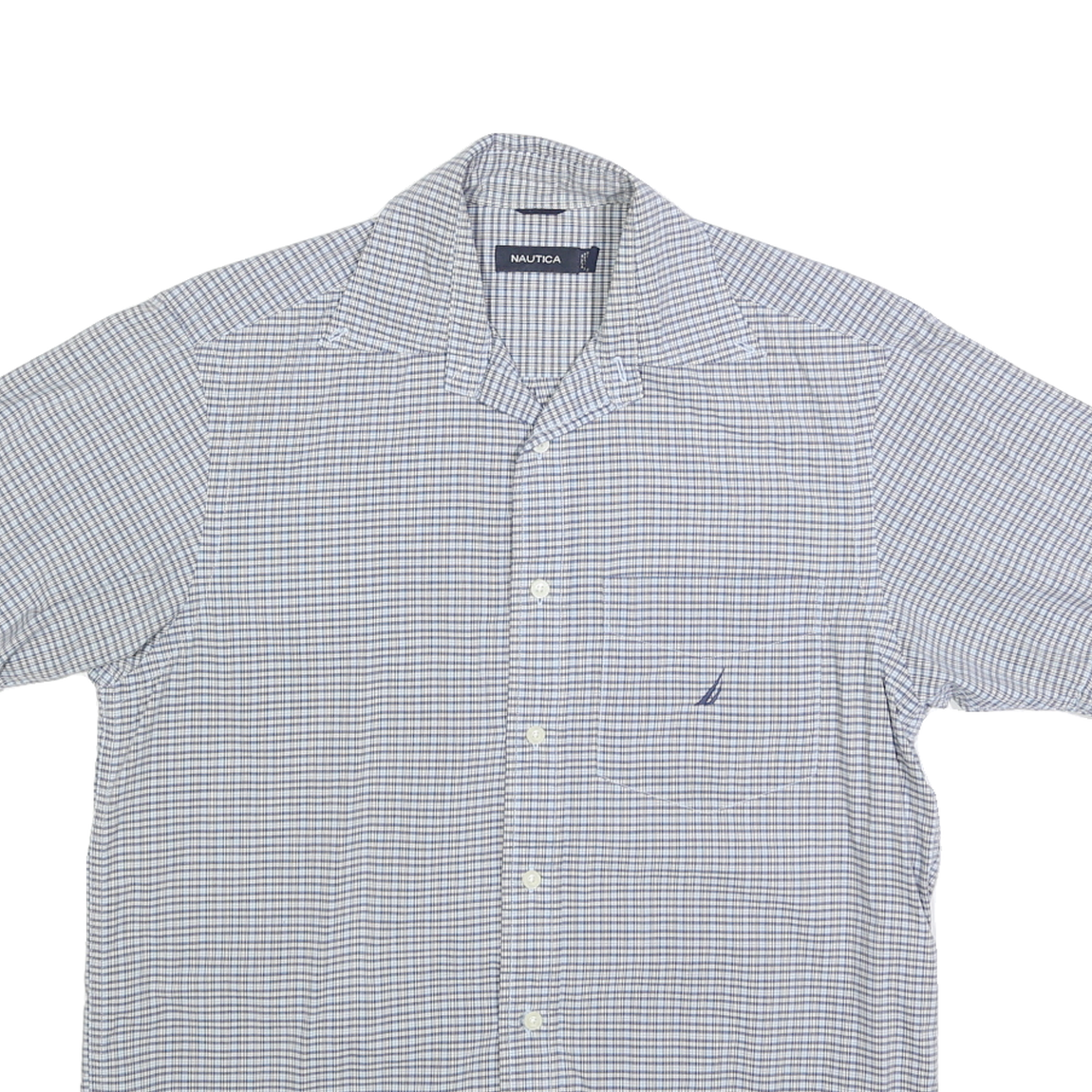 NAUTICA Mens Blue & White Check Shirt S Cotton Blend Casual Summer Button