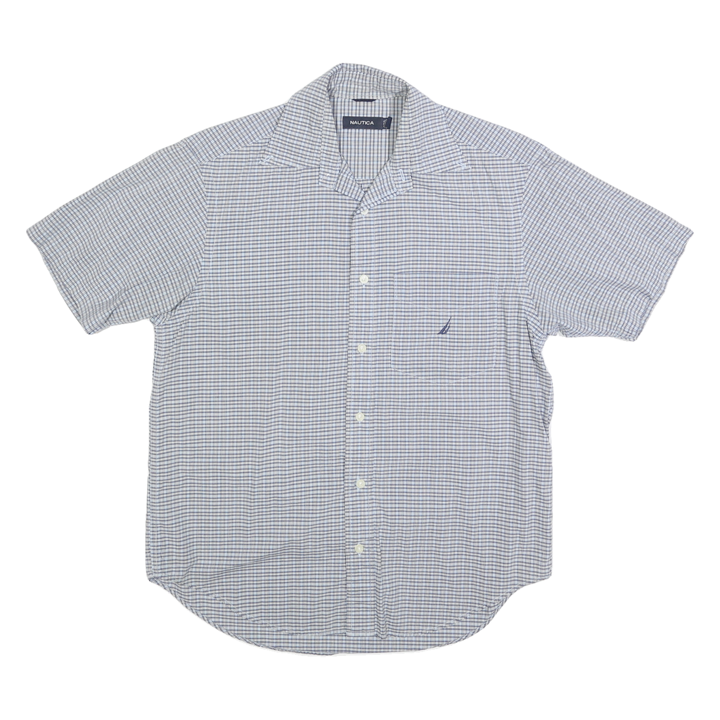 NAUTICA Mens Blue & White Check Shirt S Cotton Blend Casual Summer Button