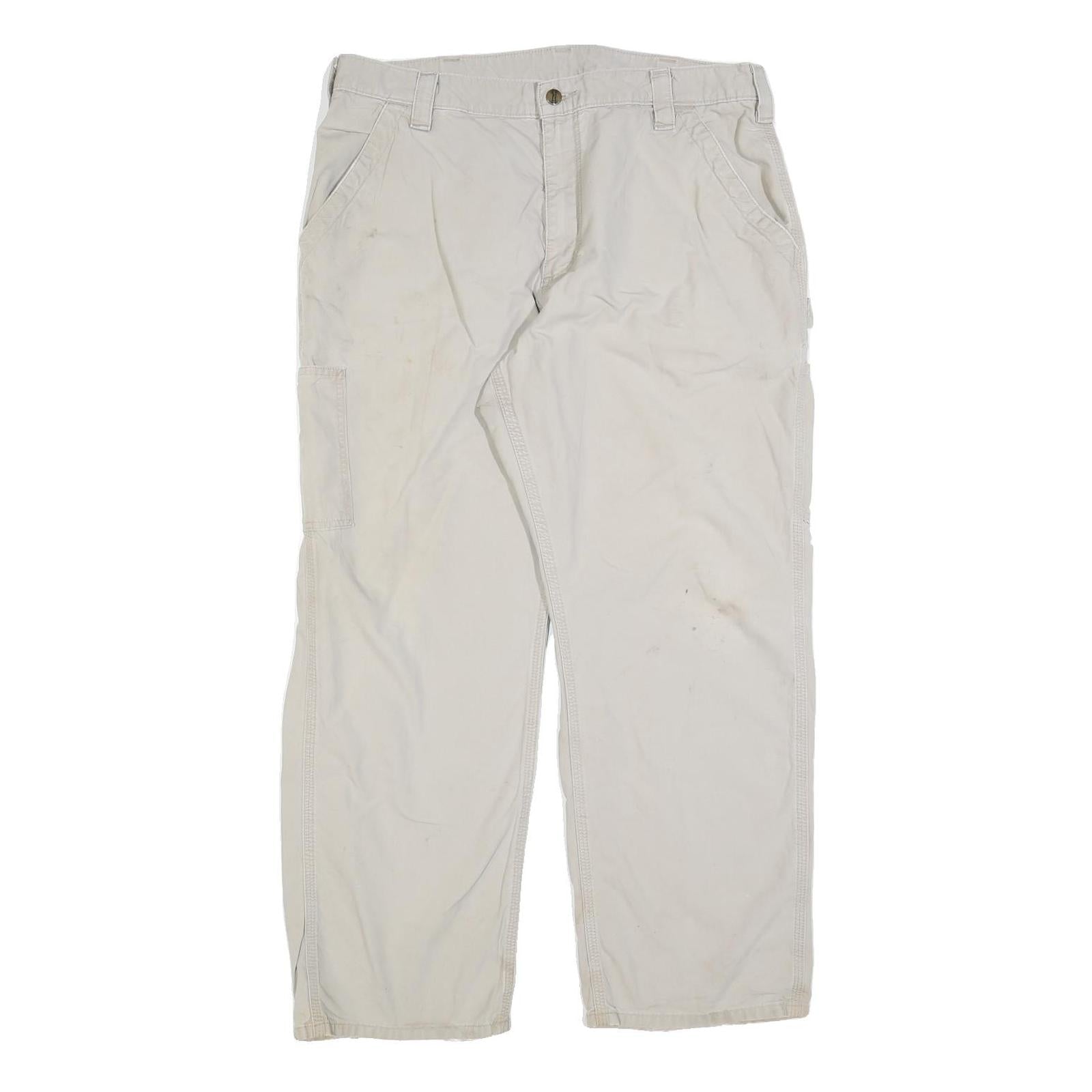 CARHARTT Mens Cotton Blend Beige Loose Straight Trousers W38 L30 Workwear