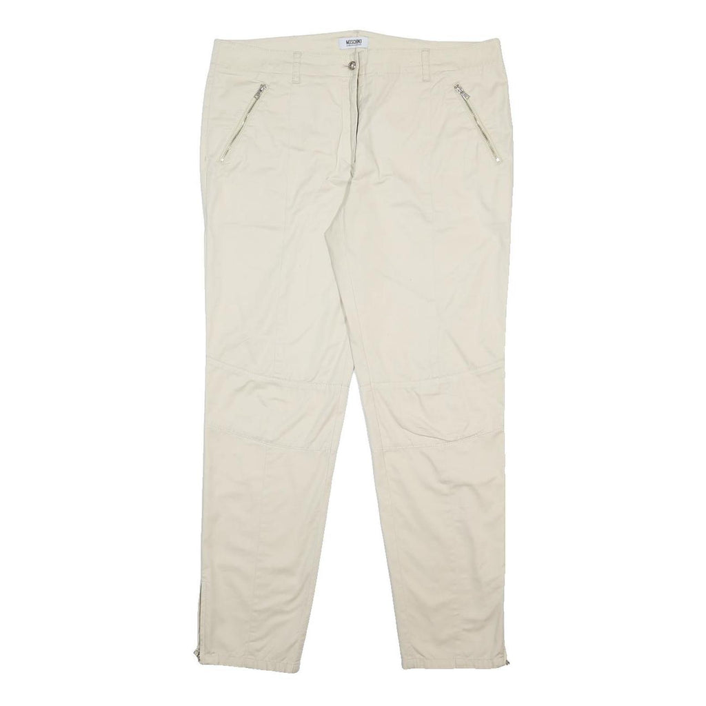 MOSCHINO Womens Cotton Blend Cream Regular Trousers W36 L29 Zip Pockets