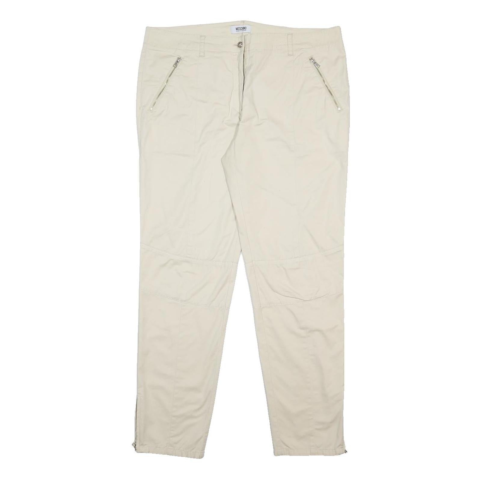 MOSCHINO Womens Cotton Blend Cream Regular Trousers W36 L29 Zip Pockets