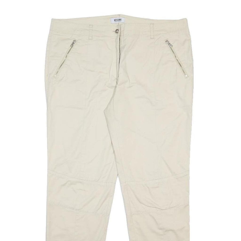 MOSCHINO Womens Cotton Blend Cream Regular Trousers W36 L29 Zip Pockets