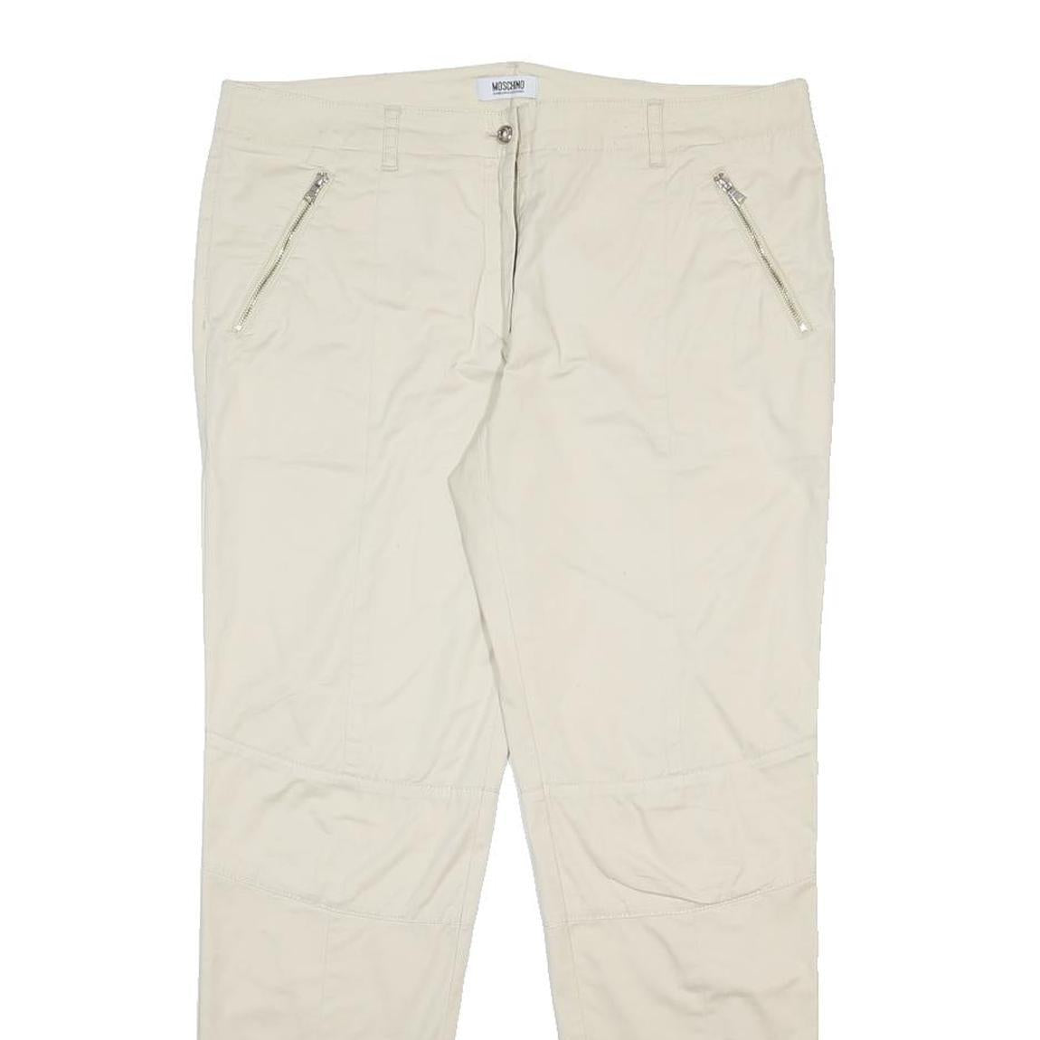 MOSCHINO Womens Cotton Blend Cream Regular Trousers W36 L29 Zip Pockets