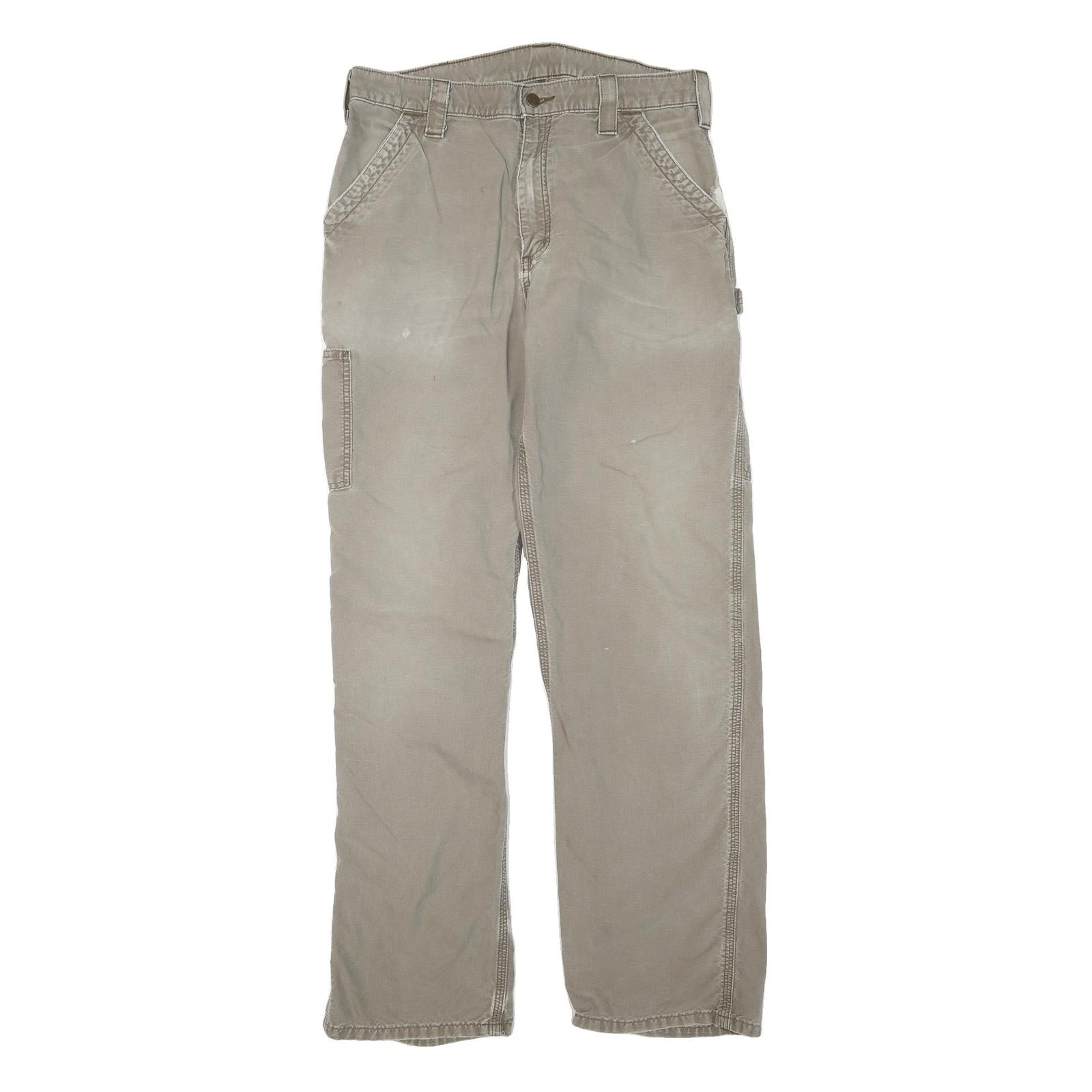 CARHARTT Mens Cotton Blend Khaki Regular Straight Trousers W32 L33 Workwear Zip