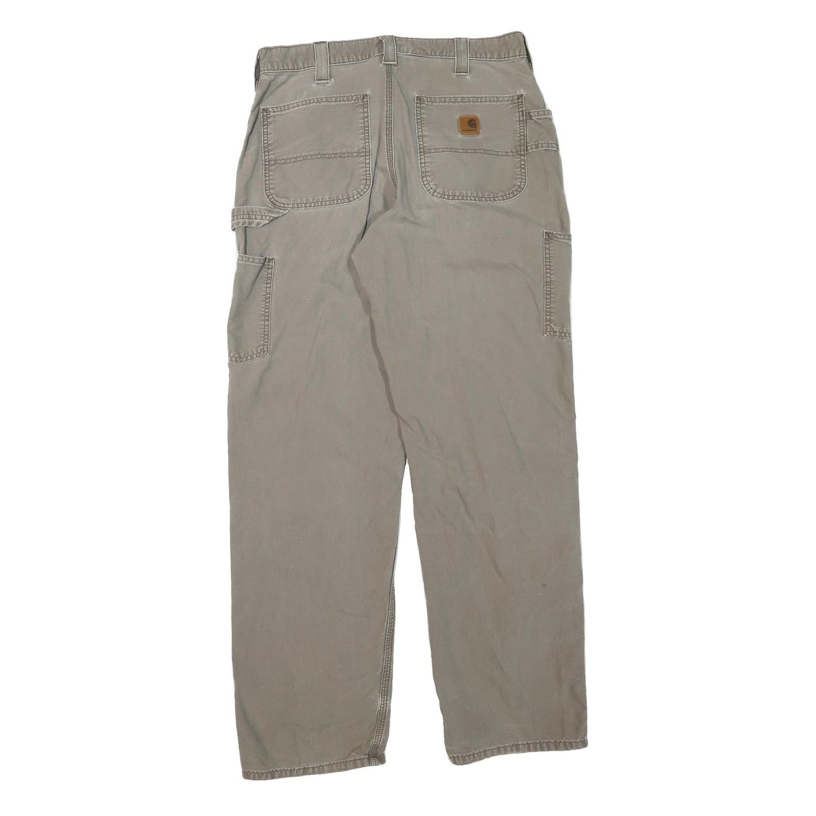 CARHARTT Mens Cotton Blend Khaki Regular Straight Trousers W32 L33 Workwear Zip