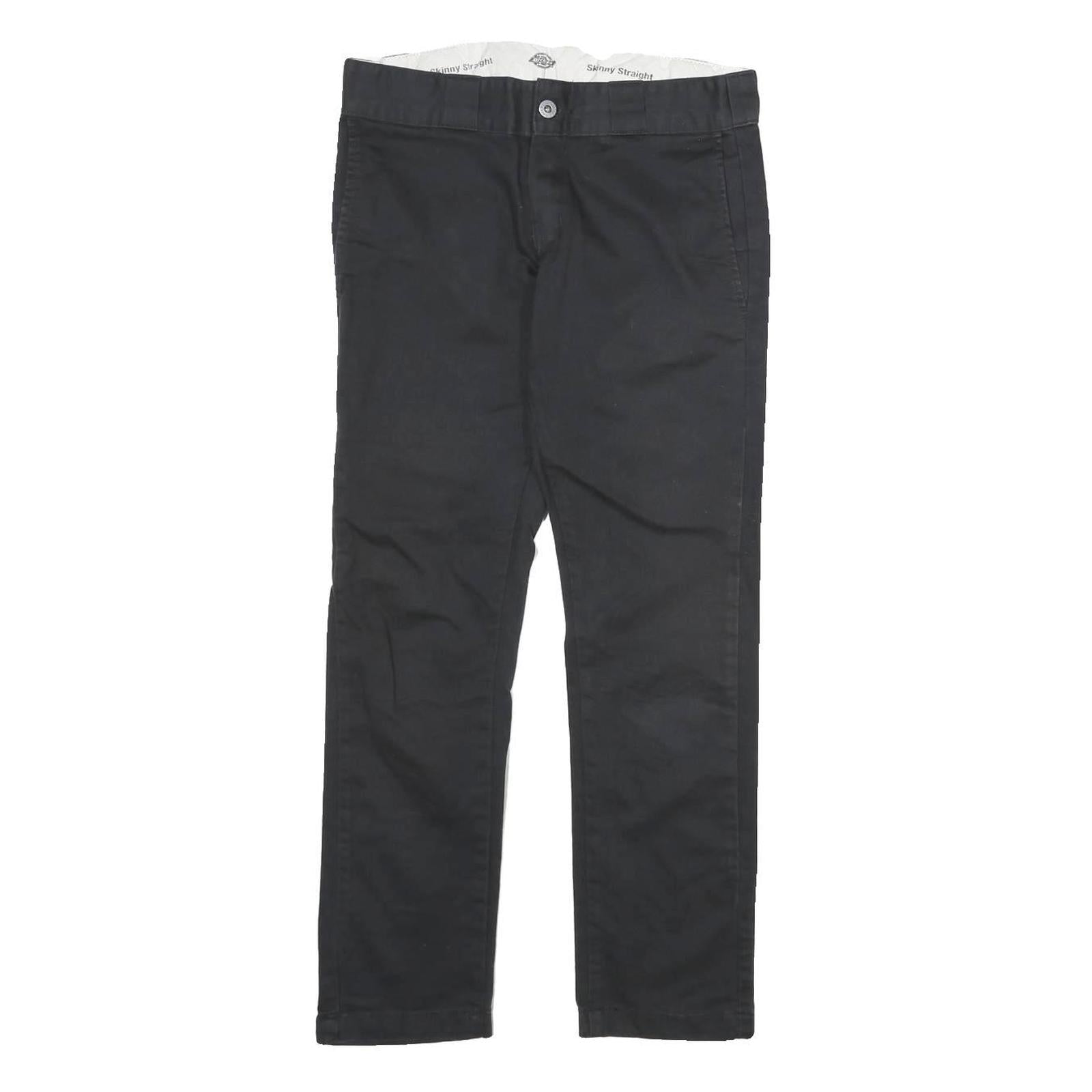 DICKIES Mens Cotton Black Slim Straight Trousers W30 L28 Workwear Zip Closure