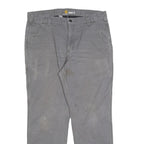 CARHARTT Mens Grey Relaxed Fit Straight Trousers W36 L30 Cotton Blend Zip Casual