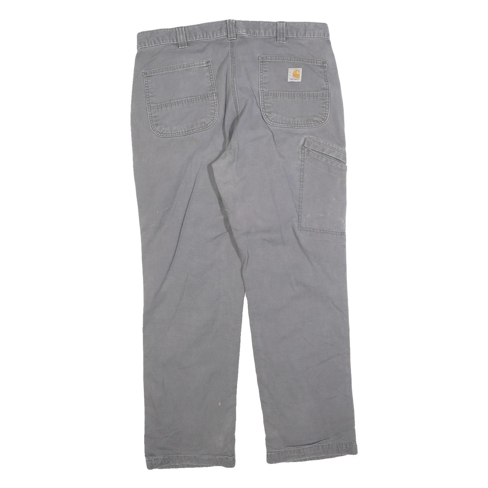 CARHARTT Mens Grey Relaxed Fit Straight Trousers W36 L30 Cotton Blend Zip Casual