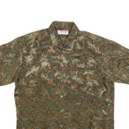 OMEGA Mens Brown Green Paisley Silk Shirt L Button Short Sleeve Summer