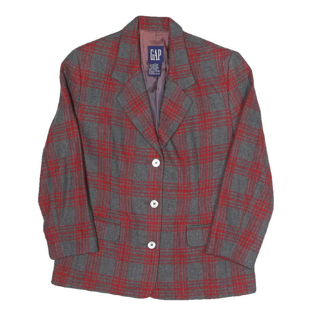 GAP Womens Grey & Red Checked Blazer Jacket S Polyester Blend Classic Button