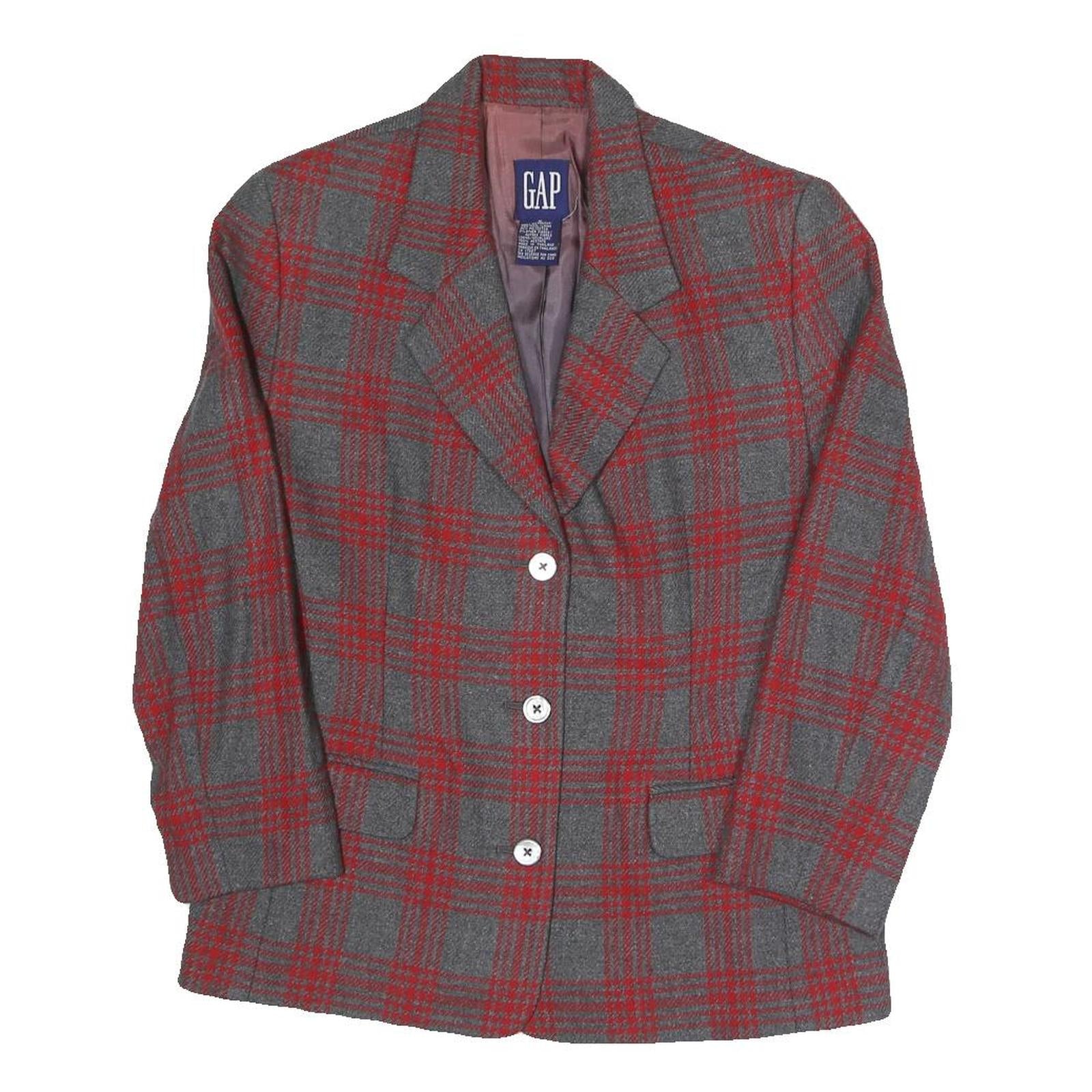 GAP Womens Grey & Red Checked Blazer Jacket S Polyester Blend Classic Button