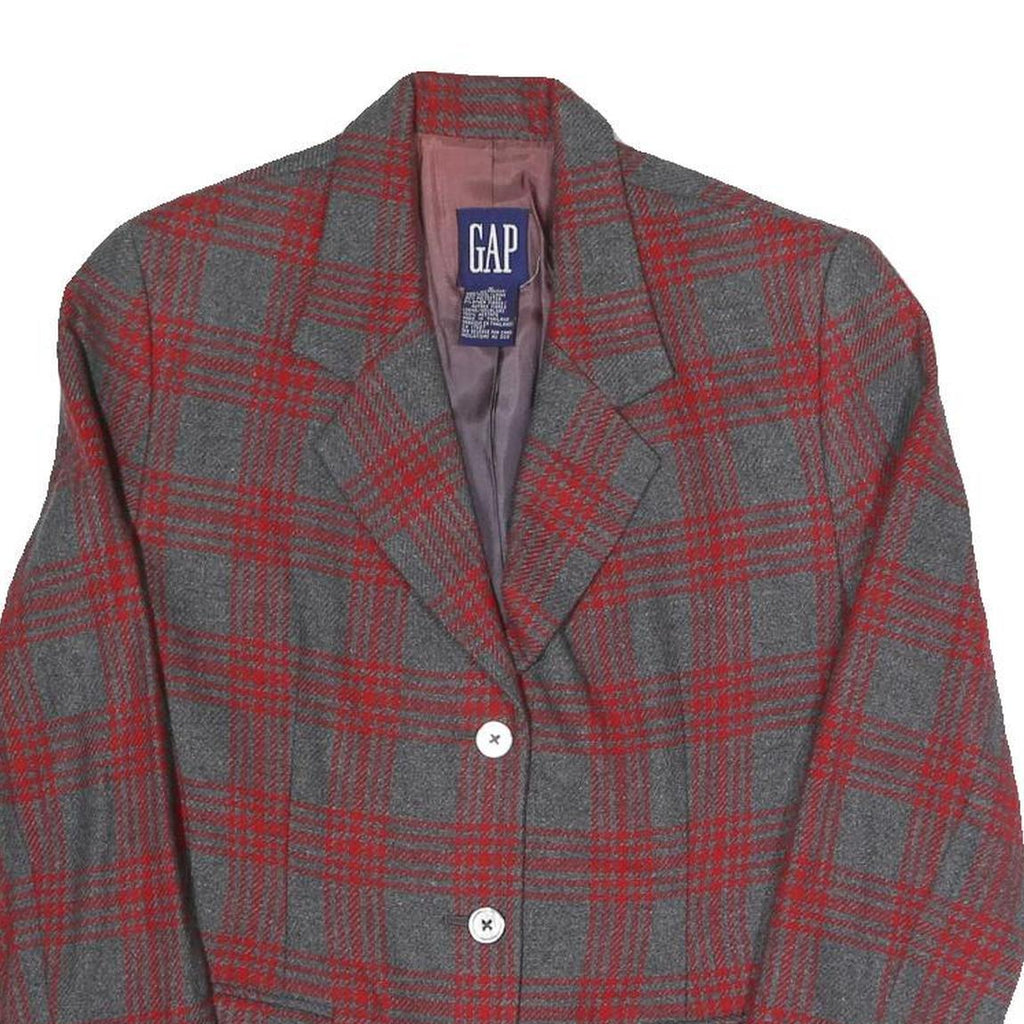 GAP Womens Grey & Red Checked Blazer Jacket S Polyester Blend Classic Button