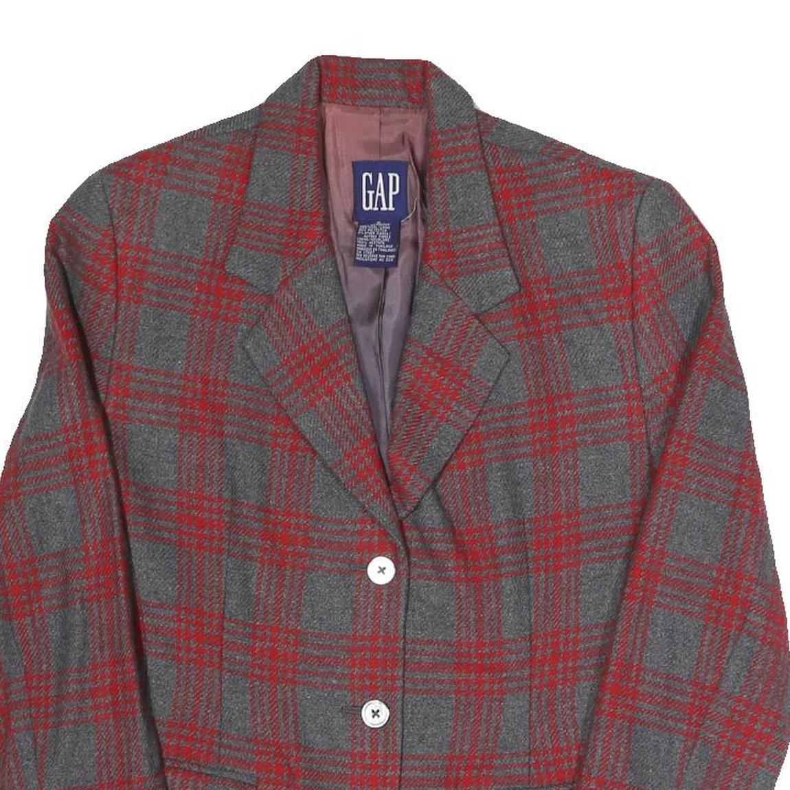 GAP Womens Grey & Red Checked Blazer Jacket S Polyester Blend Classic Button