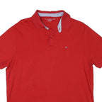 TOMMY HILFIGER Mens Red Short Sleeve Polo Shirt L Cotton Blend Classic Fit