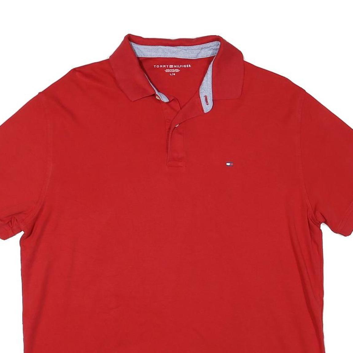TOMMY HILFIGER Mens Red Short Sleeve Polo Shirt L Cotton Blend Classic Fit