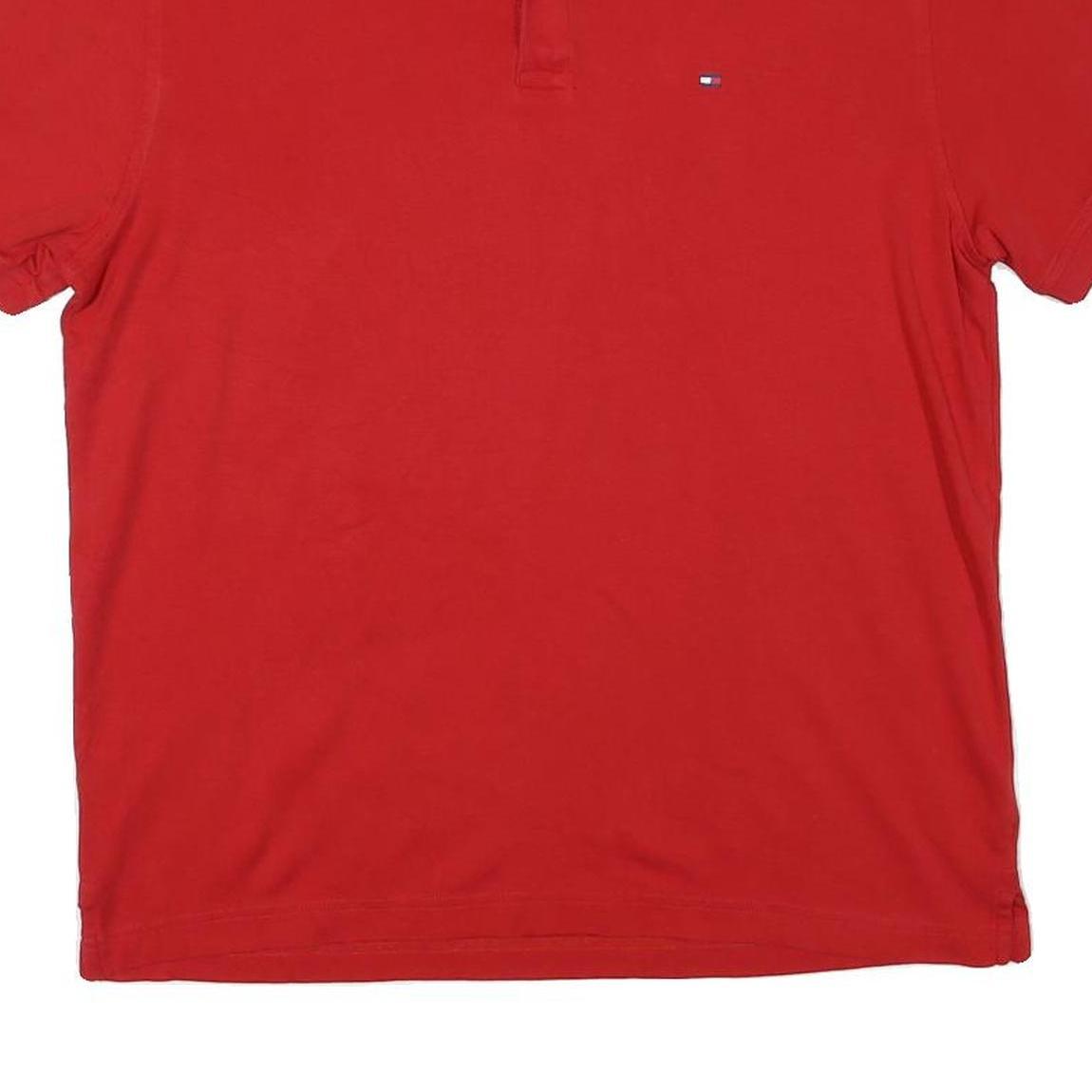 TOMMY HILFIGER Mens Red Short Sleeve Polo Shirt L Cotton Blend Classic Fit