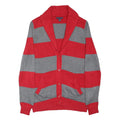 TOMMY HILFIGER Mens Red & Grey Patterned Jumper Shawl Collar Cable Knit M Button