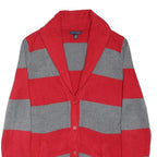 TOMMY HILFIGER Mens Red & Grey Patterned Jumper Shawl Collar Cable Knit M Button