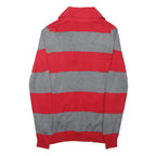 TOMMY HILFIGER Mens Red & Grey Patterned Jumper Shawl Collar Cable Knit M Button