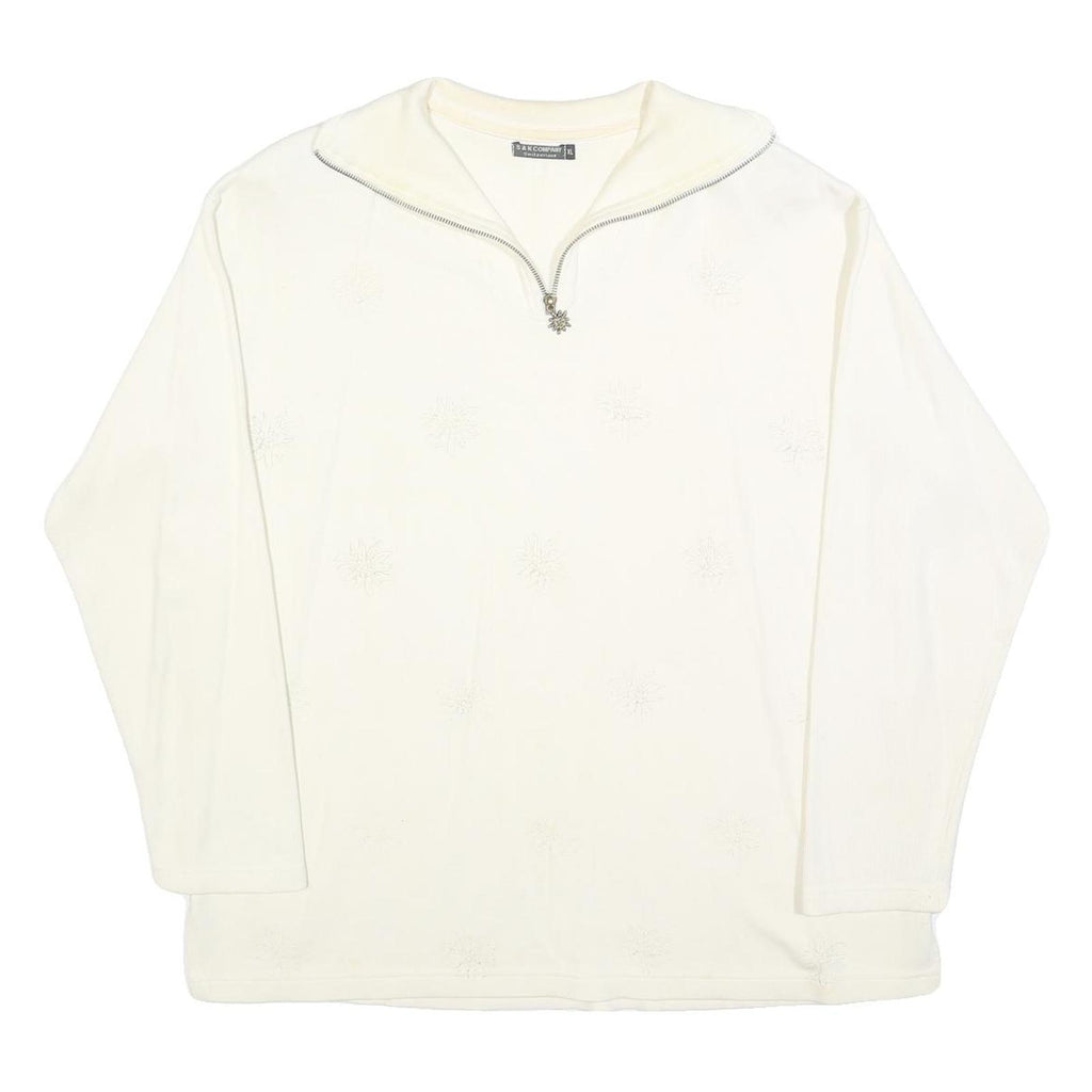 S & K COMPANY Womens White 1/4 Zip XL Cotton Blend Sweatshirt Pullover Casual