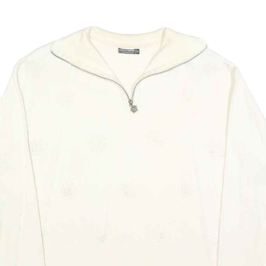 S & K COMPANY Womens White 1/4 Zip XL Cotton Blend Sweatshirt Pullover Casual