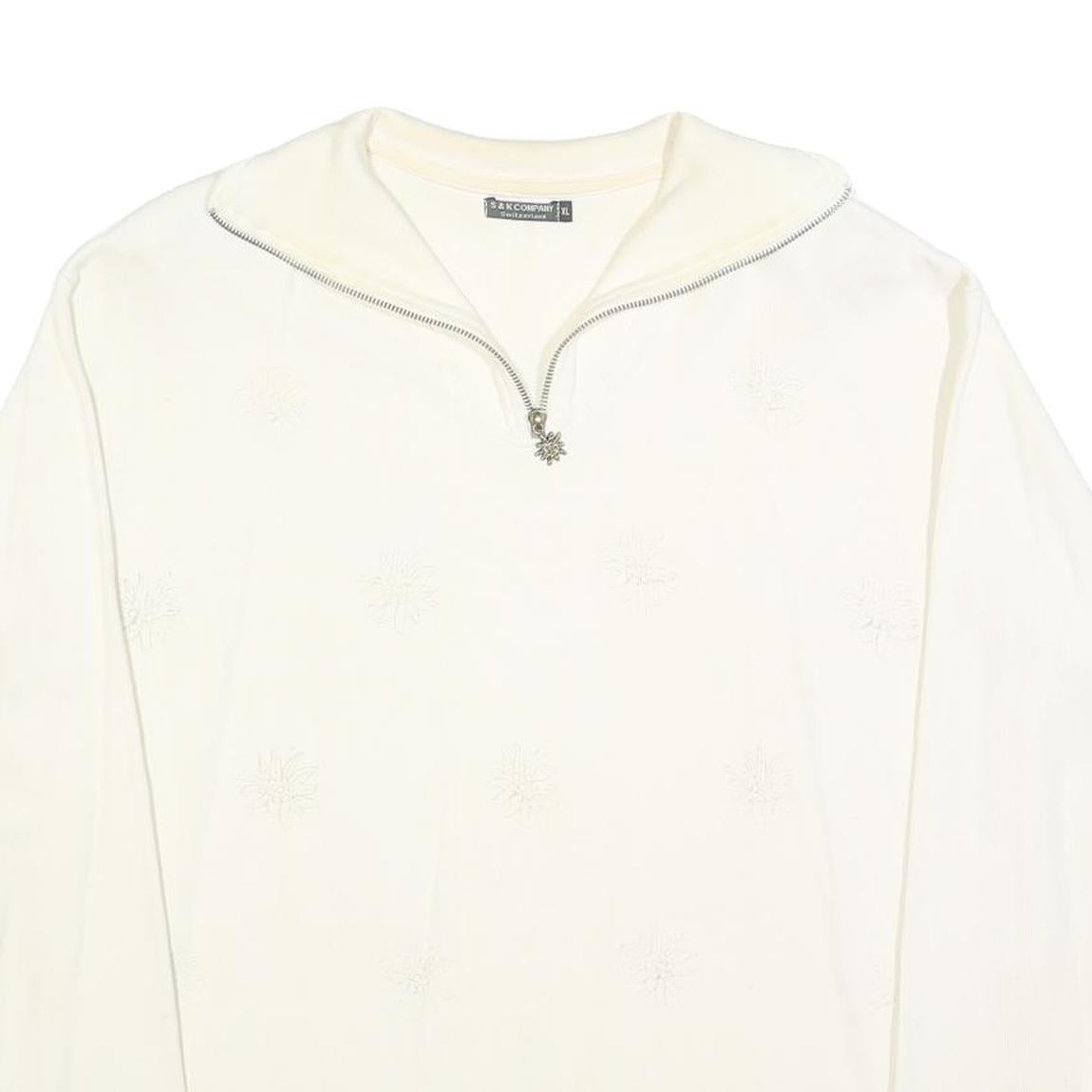 S & K COMPANY Womens White 1/4 Zip XL Cotton Blend Sweatshirt Pullover Casual