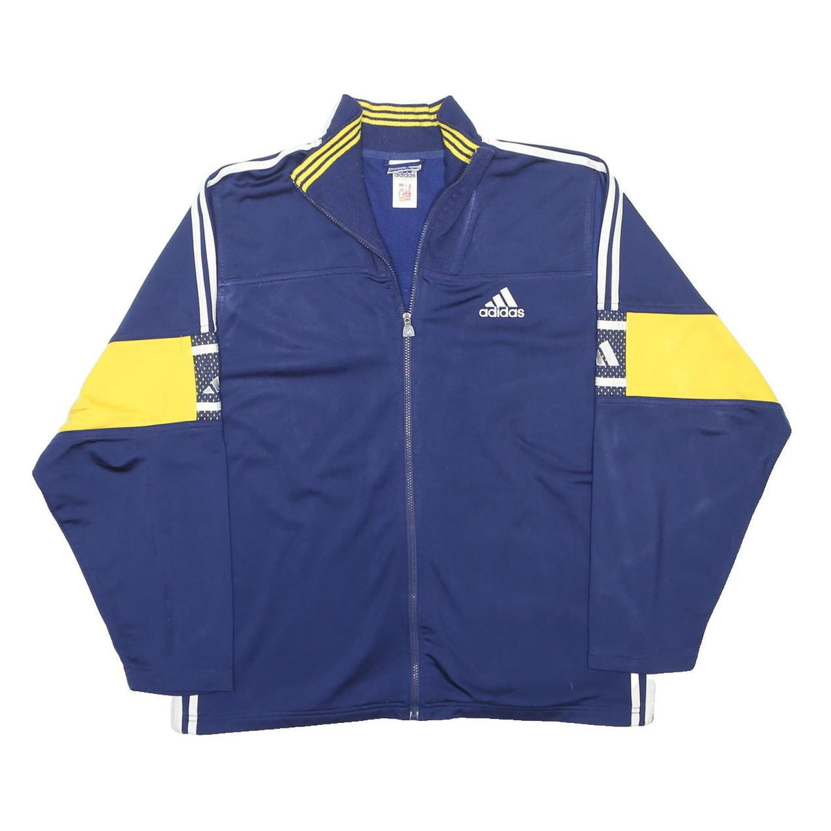 ADIDAS Mens Blue & Yellow Track Jacket L Polyester Blend Zip Collar Long Sleeve