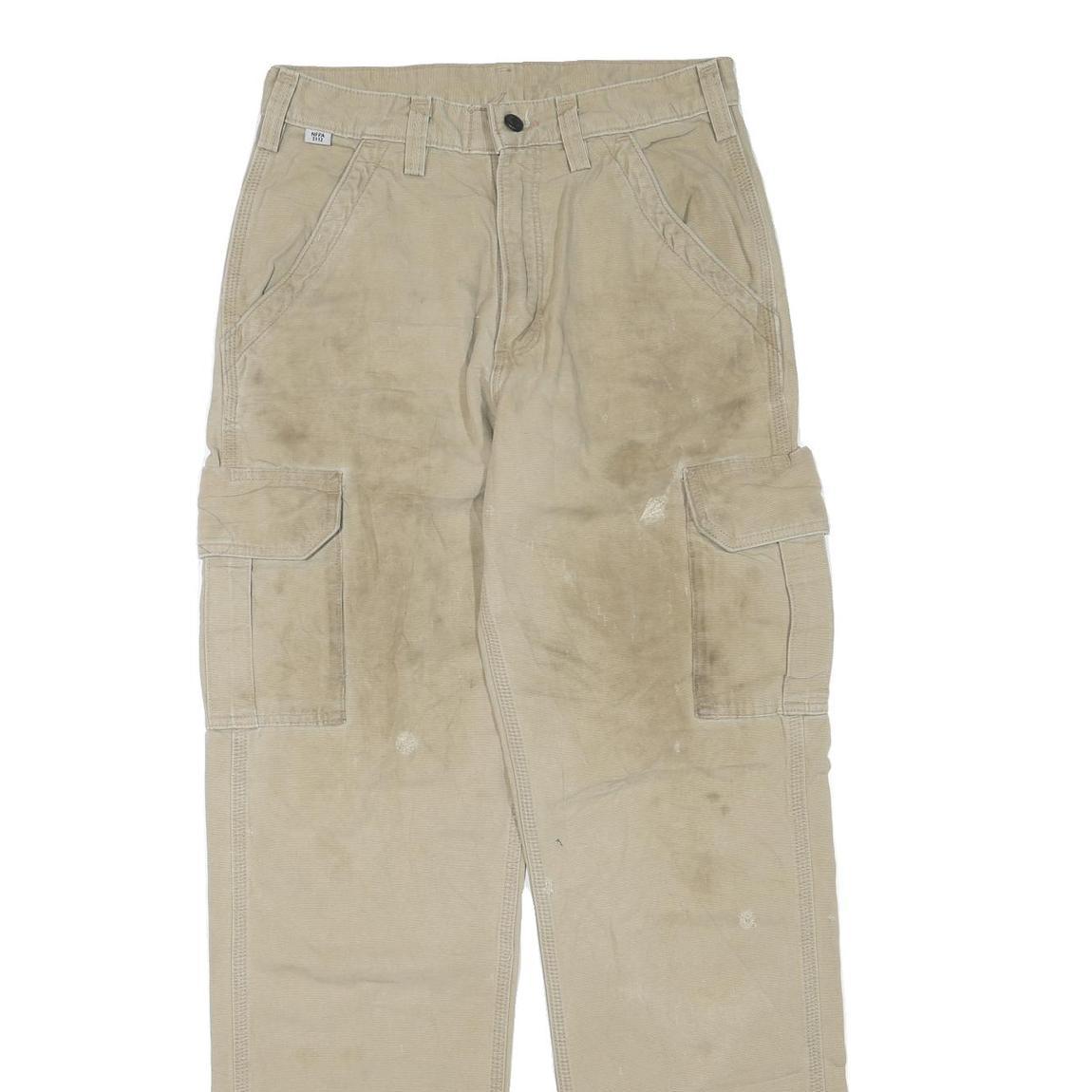 CARHARTT Mens Beige Cotton Blend Regular Cargo Trousers W30 L34 Durable Workwear