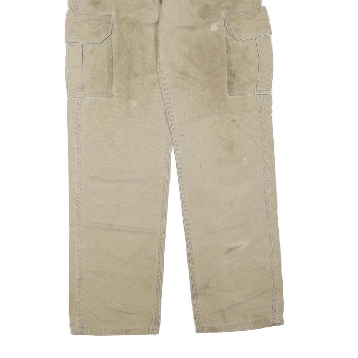 CARHARTT Mens Beige Cotton Blend Regular Cargo Trousers W30 L34 Durable Workwear