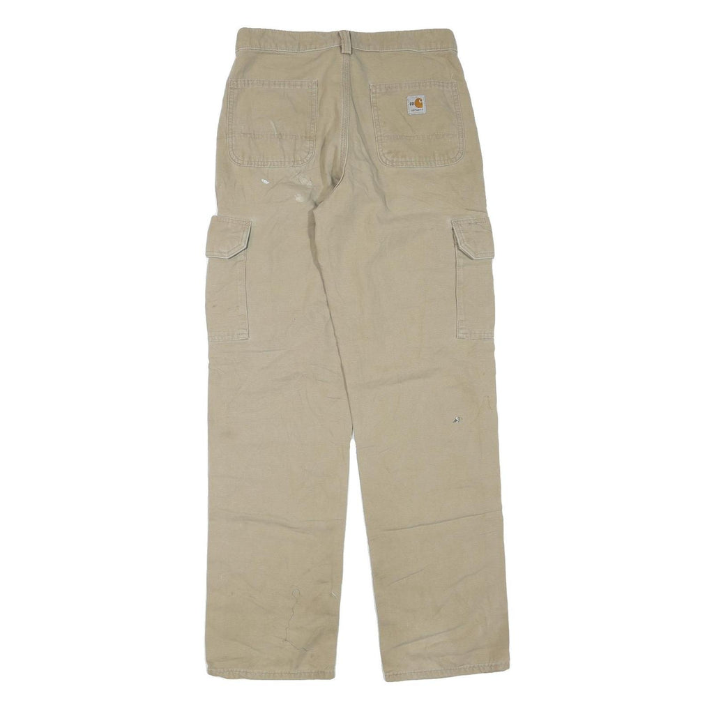 CARHARTT Mens Beige Cotton Blend Regular Cargo Trousers W30 L34 Durable Workwear
