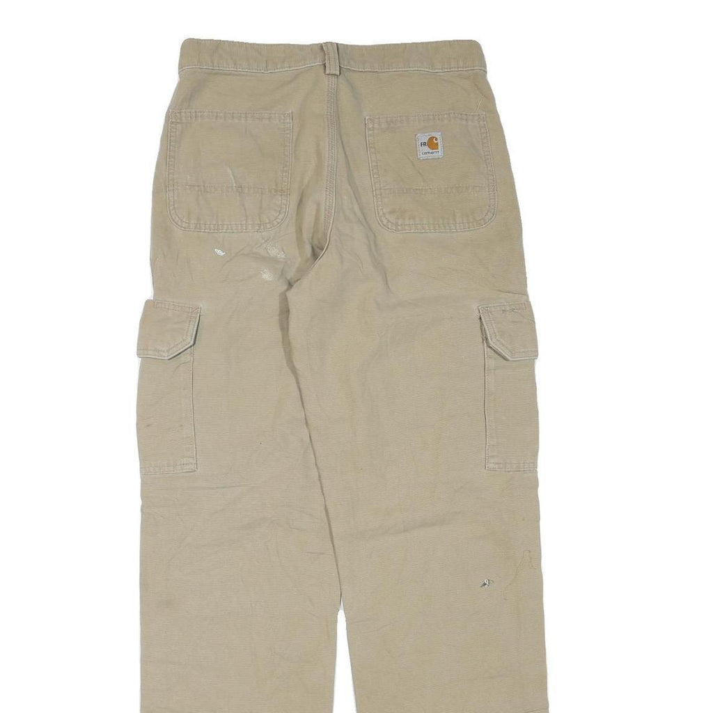 CARHARTT Mens Beige Cotton Blend Regular Cargo Trousers W30 L34 Durable Workwear