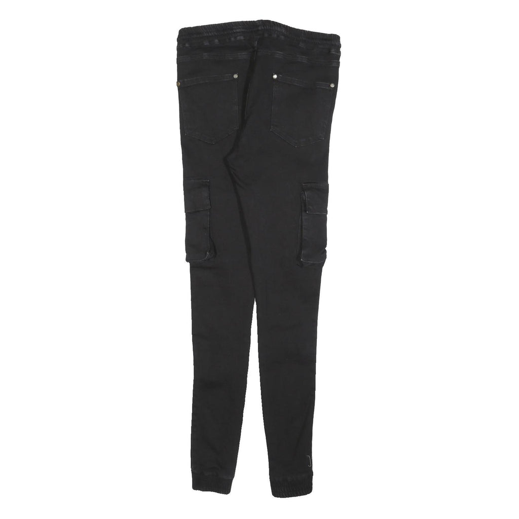 GIANNI KAVANAGH Mens Cotton Blend Black Slim Cargo Trousers W30 L32 Drawstring