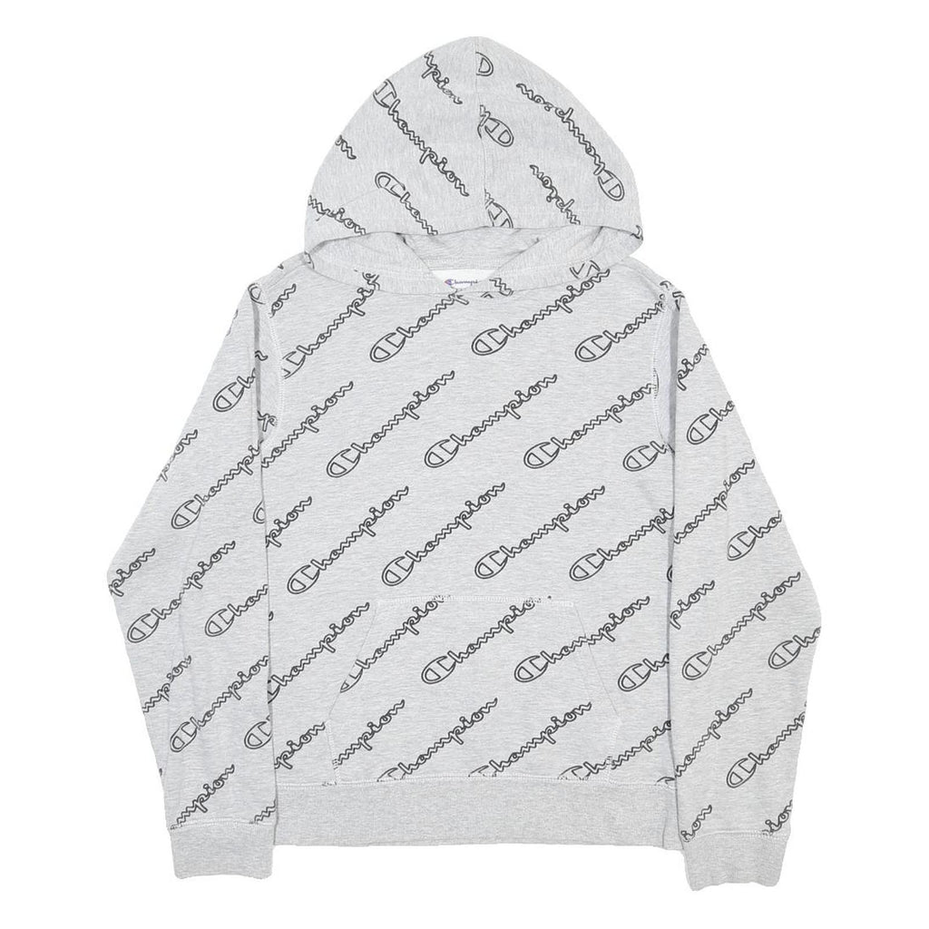 CHAMPION Boys Grey All Over Logo Print Pullover Hoodie XL