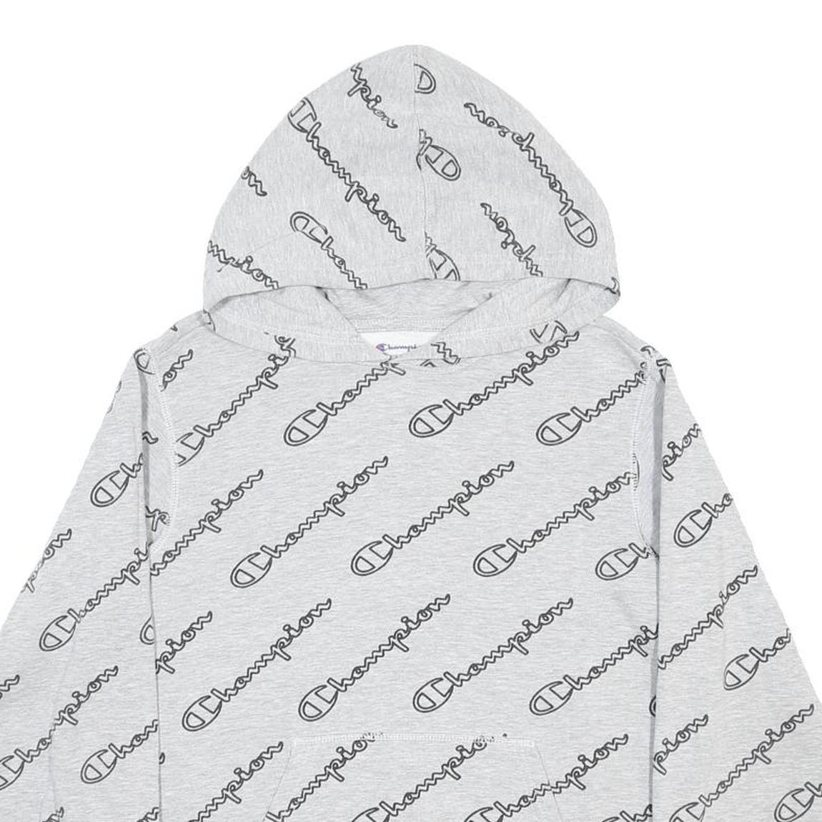 CHAMPION Boys Grey All Over Logo Print Pullover Hoodie XL