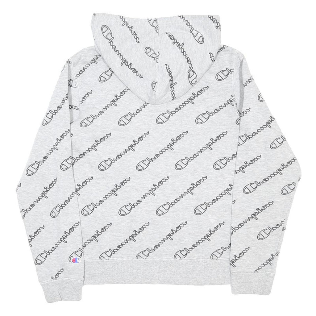 CHAMPION Boys Grey All Over Logo Print Pullover Hoodie XL