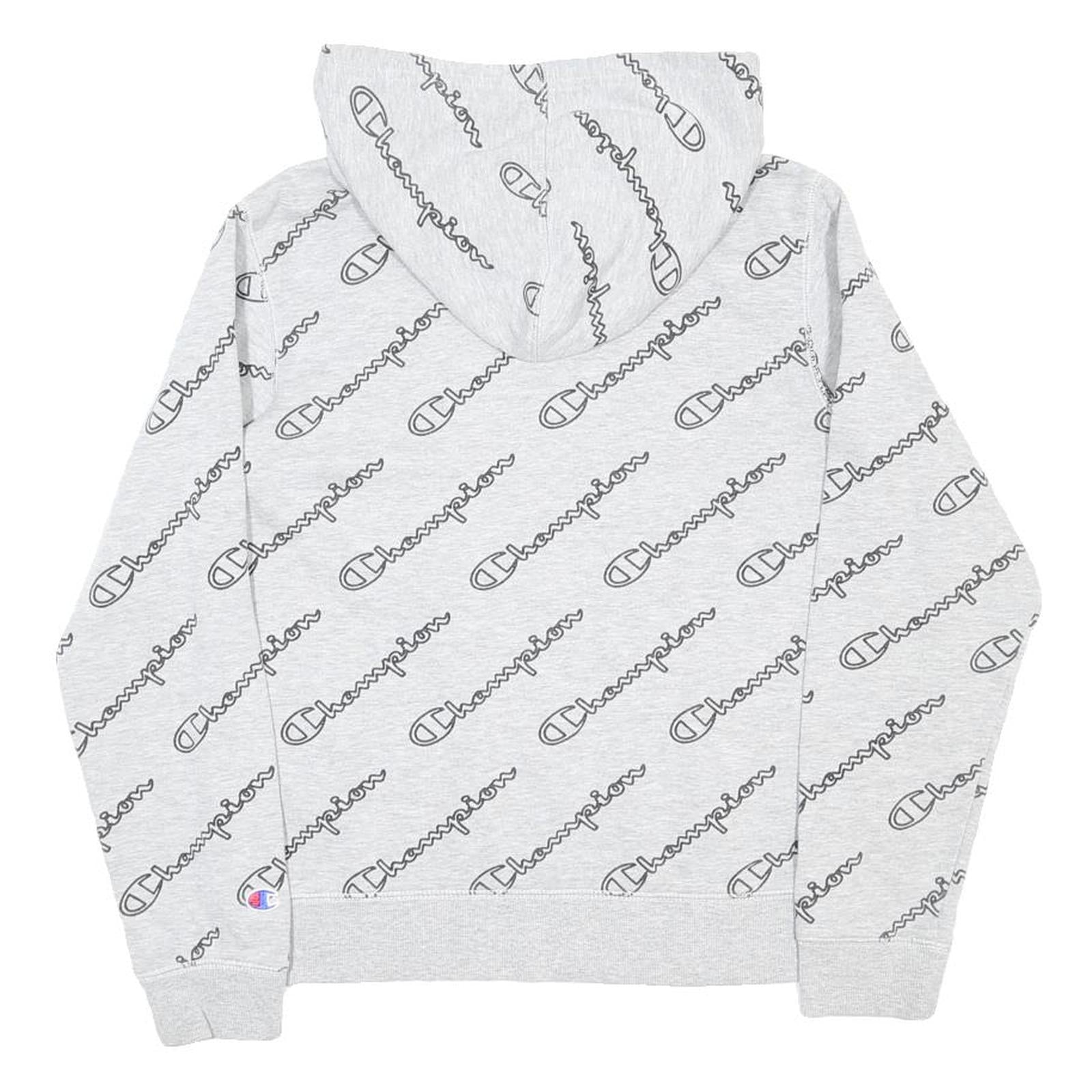 CHAMPION Boys Grey All Over Logo Print Pullover Hoodie XL