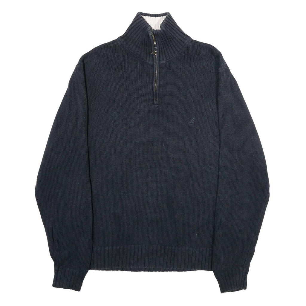 NAUTICA Mens Navy Blue Pullover Plain Crew Neck Basic Knit M Cotton Casual