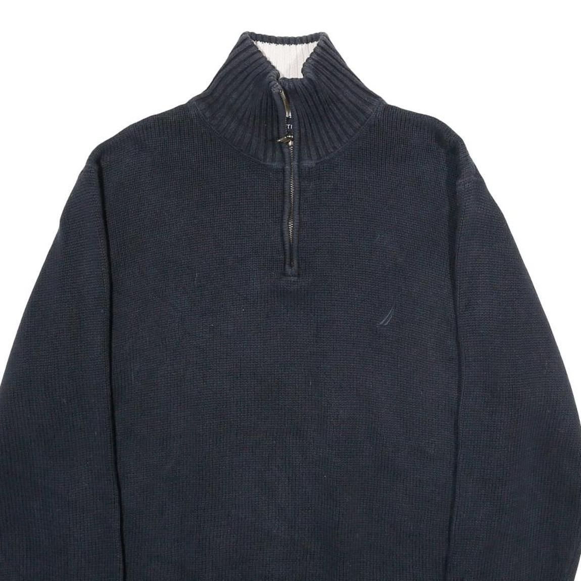 NAUTICA Mens Navy Blue Pullover Plain Crew Neck Basic Knit M Cotton Casual