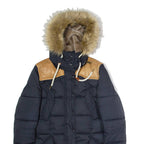 SCHOTT Womens Puffer Coat Blue Hooded Colourblock S