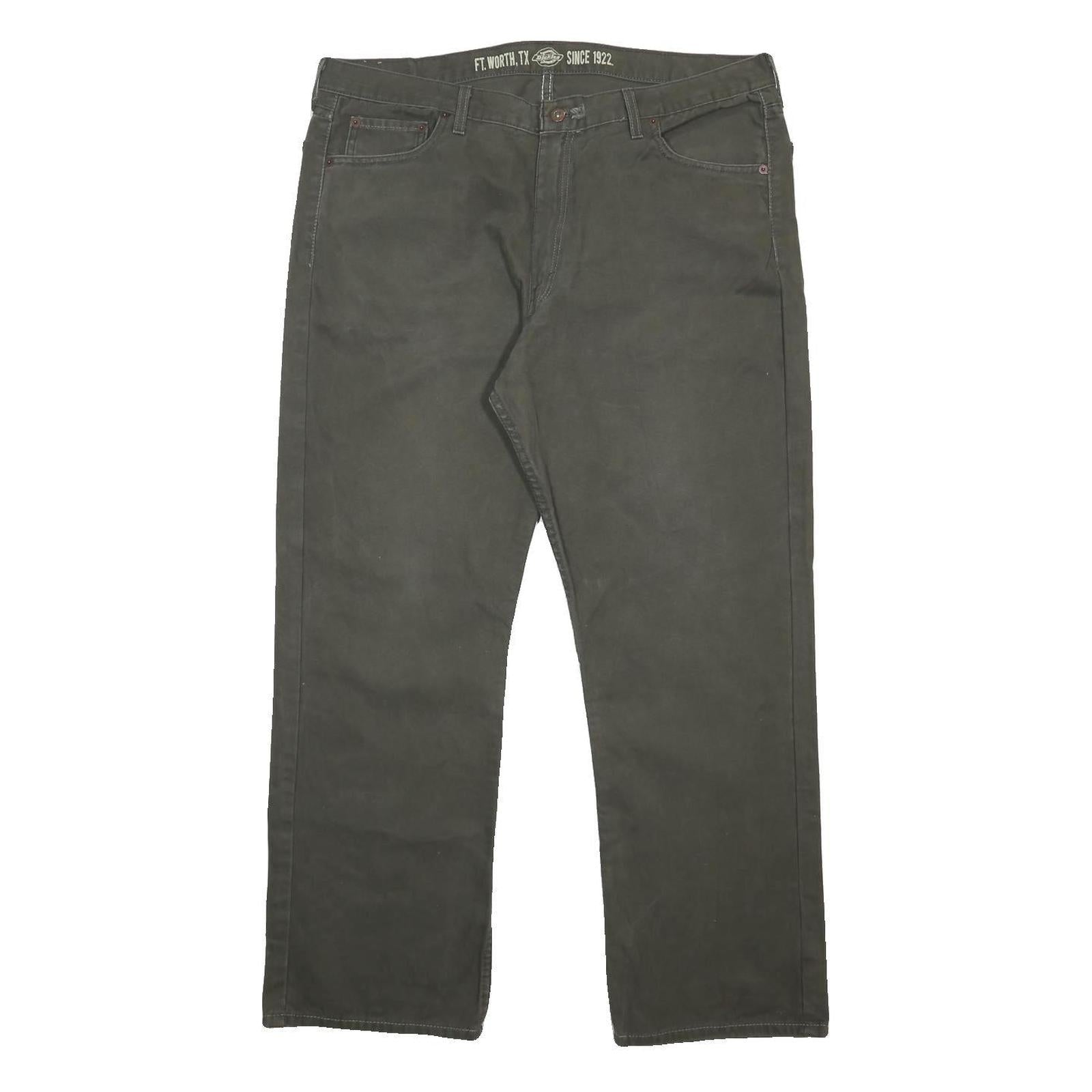 DICKIES Mens Cotton Blend Relaxed Fit Straight Leg Trousers W40 L31 Dark Green