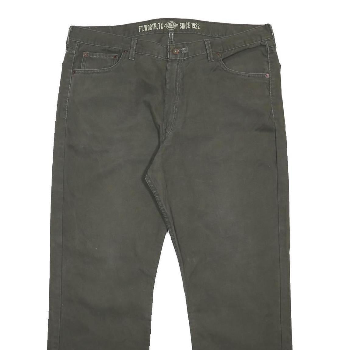 DICKIES Mens Cotton Blend Relaxed Fit Straight Leg Trousers W40 L31 Dark Green